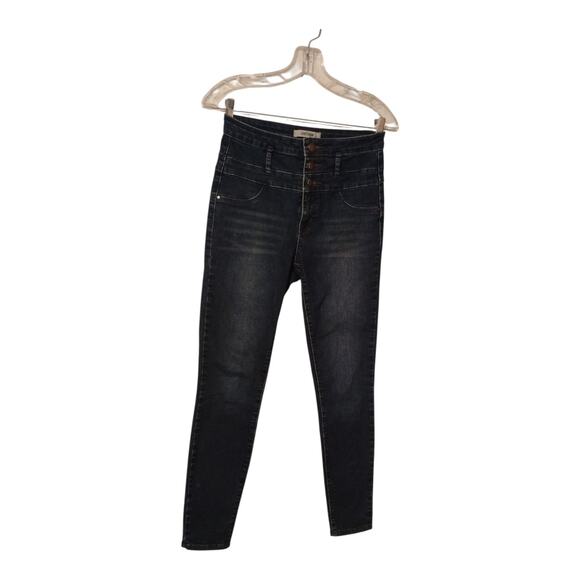 Refuge High Waist 3-Button Faux Pocket Blue Skinny Stretch Jeans Women's Size 4 - Picture 2 of 7